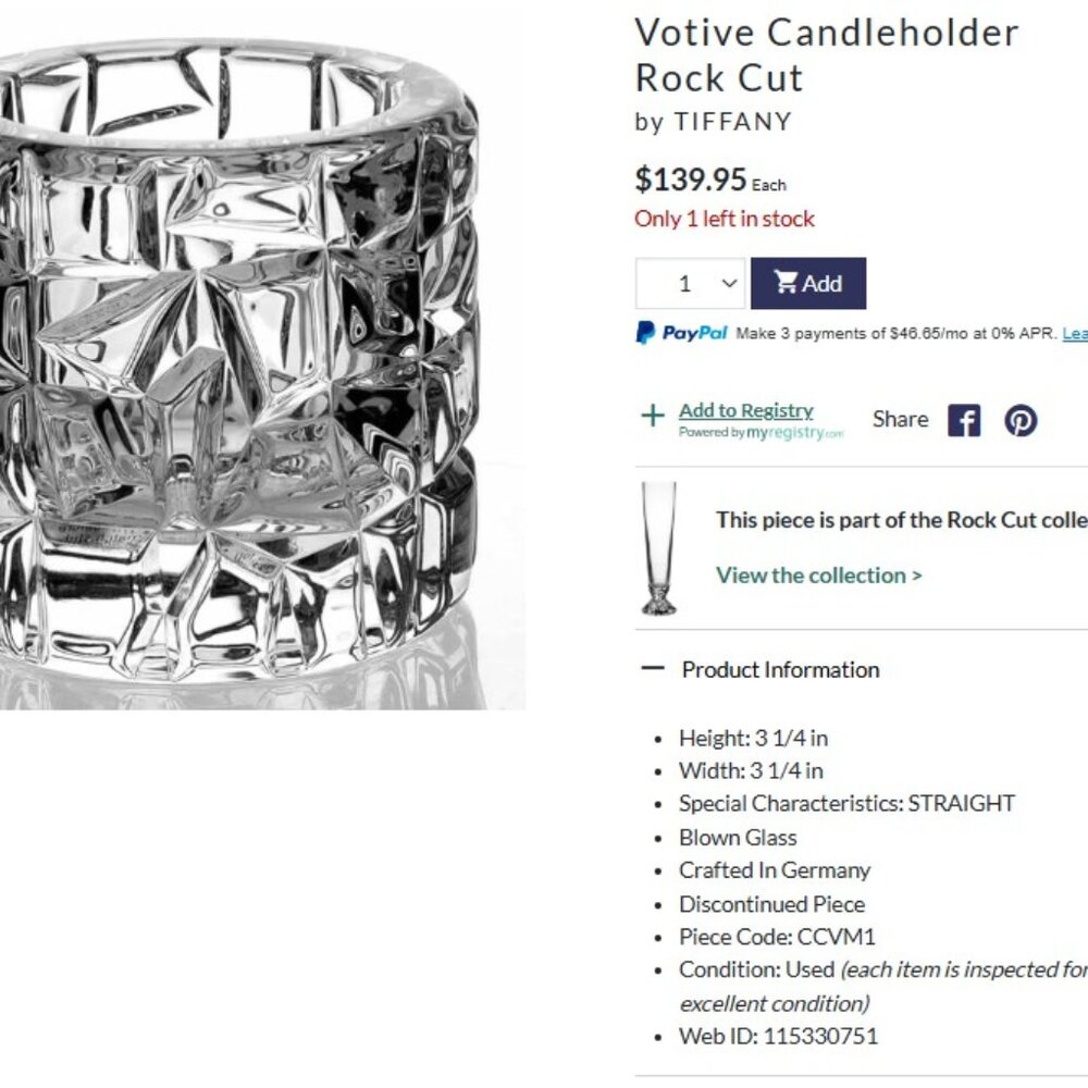 Tiffany Rock Cut Votive candle holder - new, never used